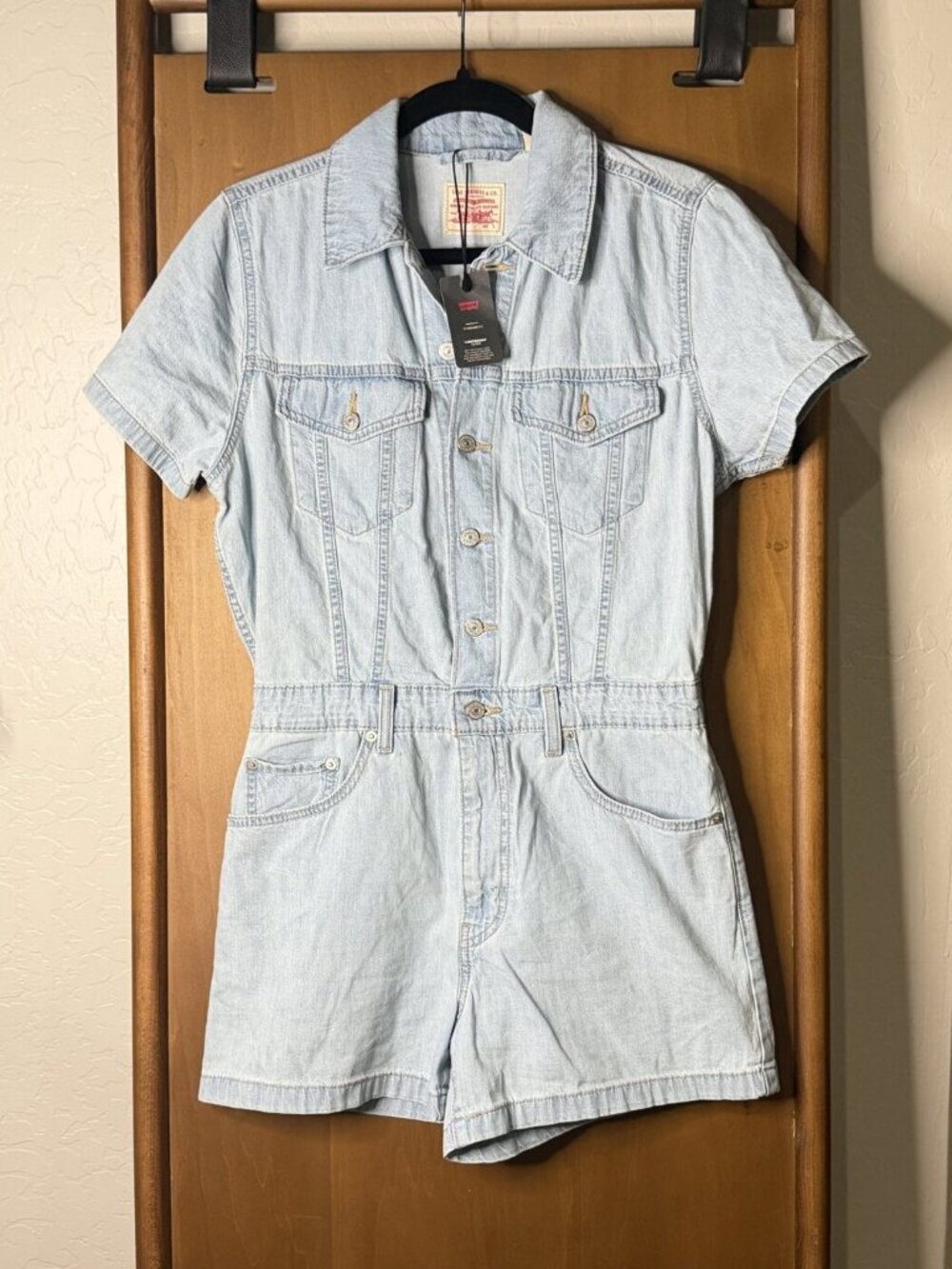 Levi's Light-Wash Short-Sleeve Denim Romper, Size S, NWT